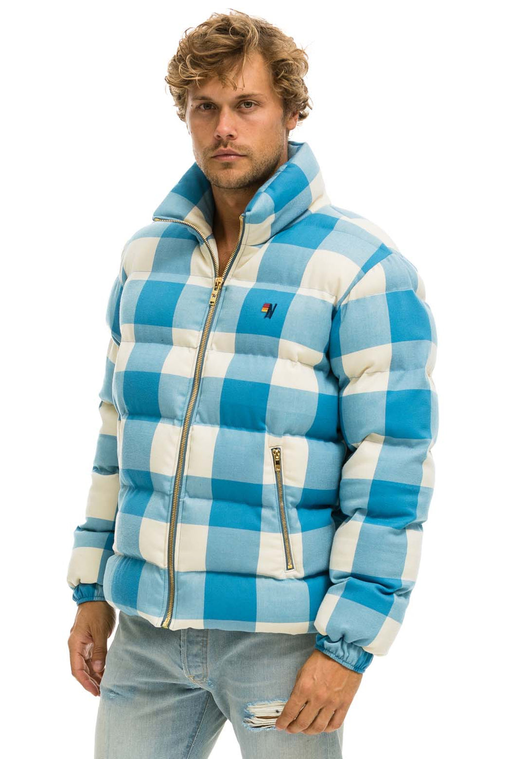 Retro UNISEX PLAID TRAVELER JACKET - SKY PLAID