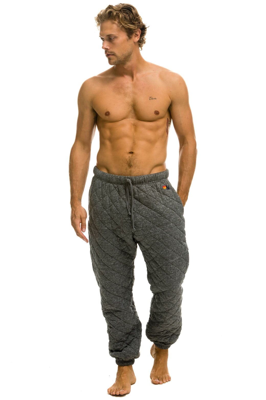 Retro QUILTED SWEATPANTS - HEATHER GREY