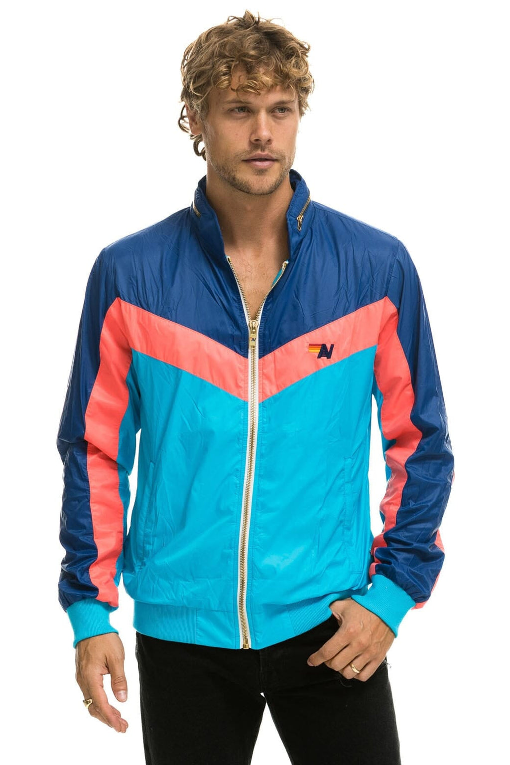 Retro MENS WINDBREAKER JACKET- NEON BLUE