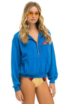 Retro MOUNTAIN EMBROIDERY HALF ZIP SWEATSHIRT - OCEAN
