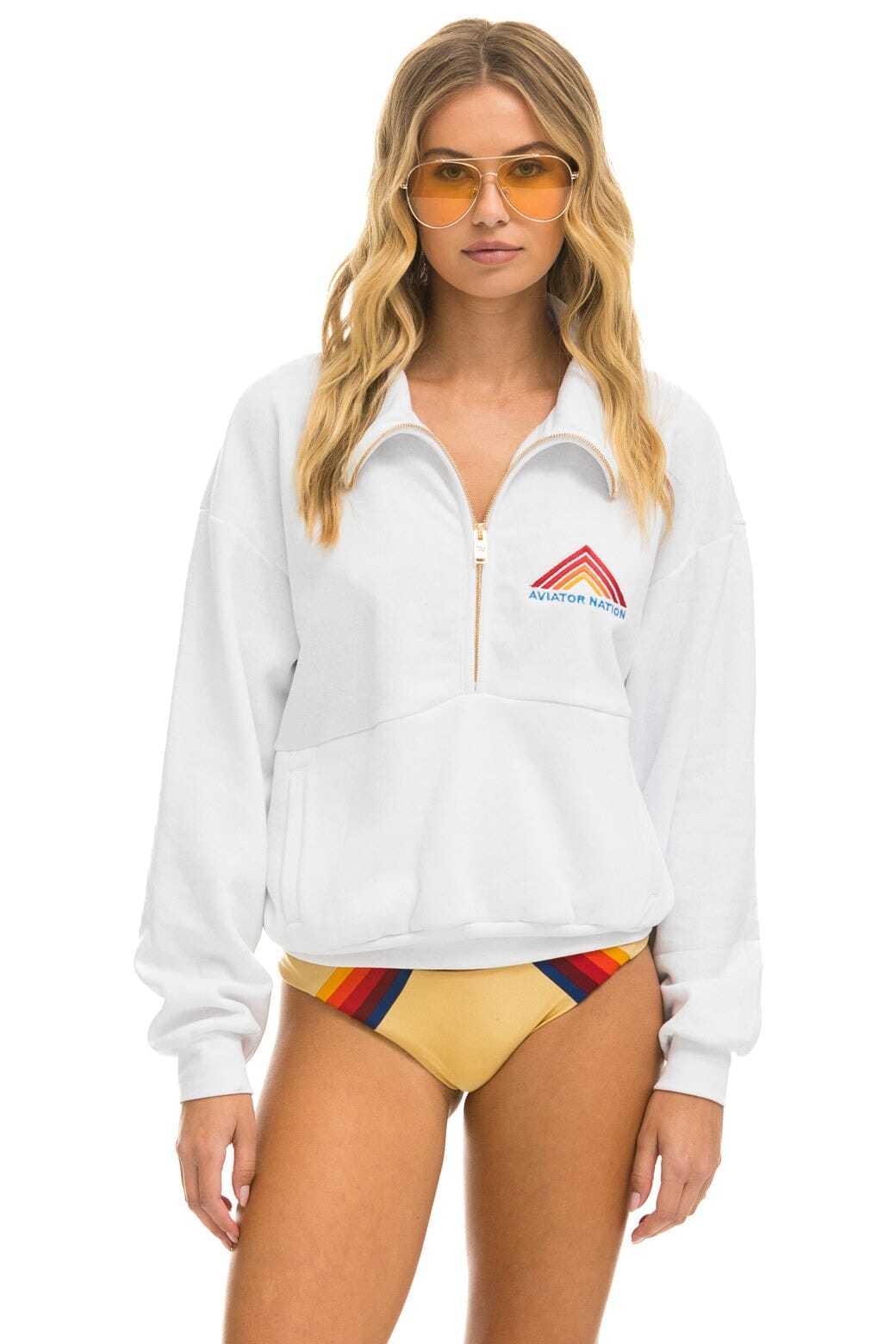 Retro MOUNTAIN EMBROIDERY HALF ZIP SWEATSHIRT - WHITE