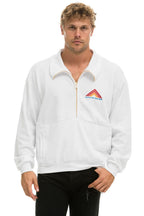 Retro MOUNTAIN EMBROIDERY HALF ZIP SWEATSHIRT - WHITE