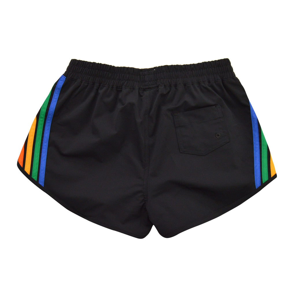 Retro WOMENS 5 STRIPE FLEX BOARD SHORTS - BLACK RAINBOW