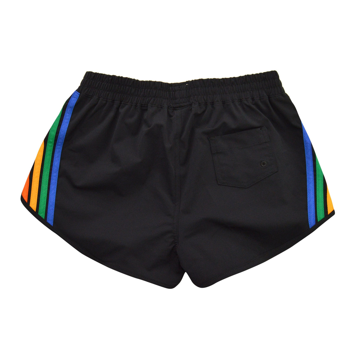Retro WOMENS 5 STRIPE FLEX BOARD SHORTS - BLACK RAINBOW