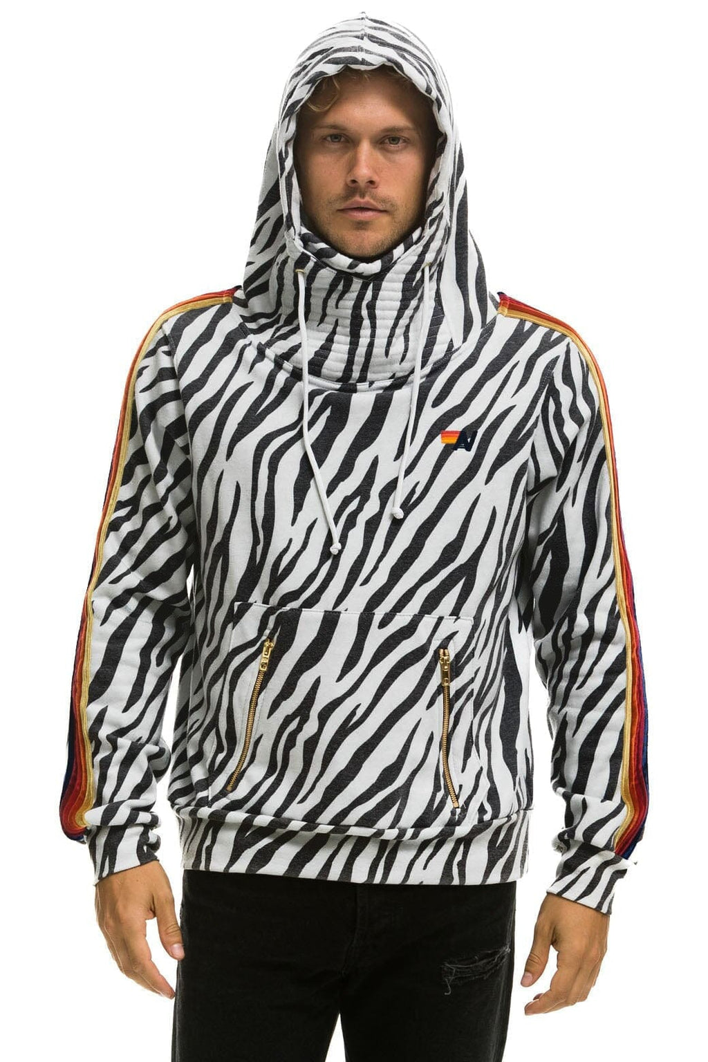 Retro NINJA PULLOVER HOODIE - ZEBRA