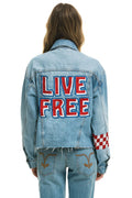 Retro LIVE FREE OVERSIZED CROP DENIM JACKET - SUPER LIGHT