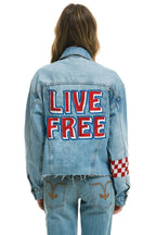 Retro LIVE FREE OVERSIZED CROP DENIM JACKET - SUPER LIGHT