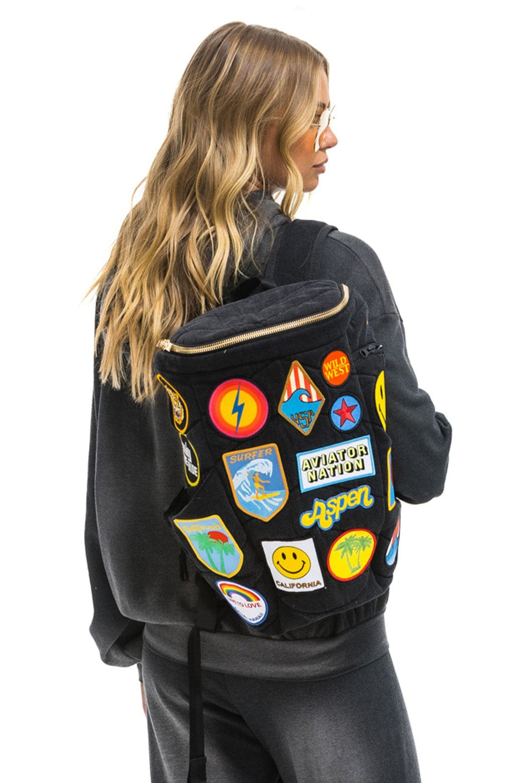 Retro VINTAGE PATCH DENIM PUFFER BACKPACK - VINTAGE BLACK