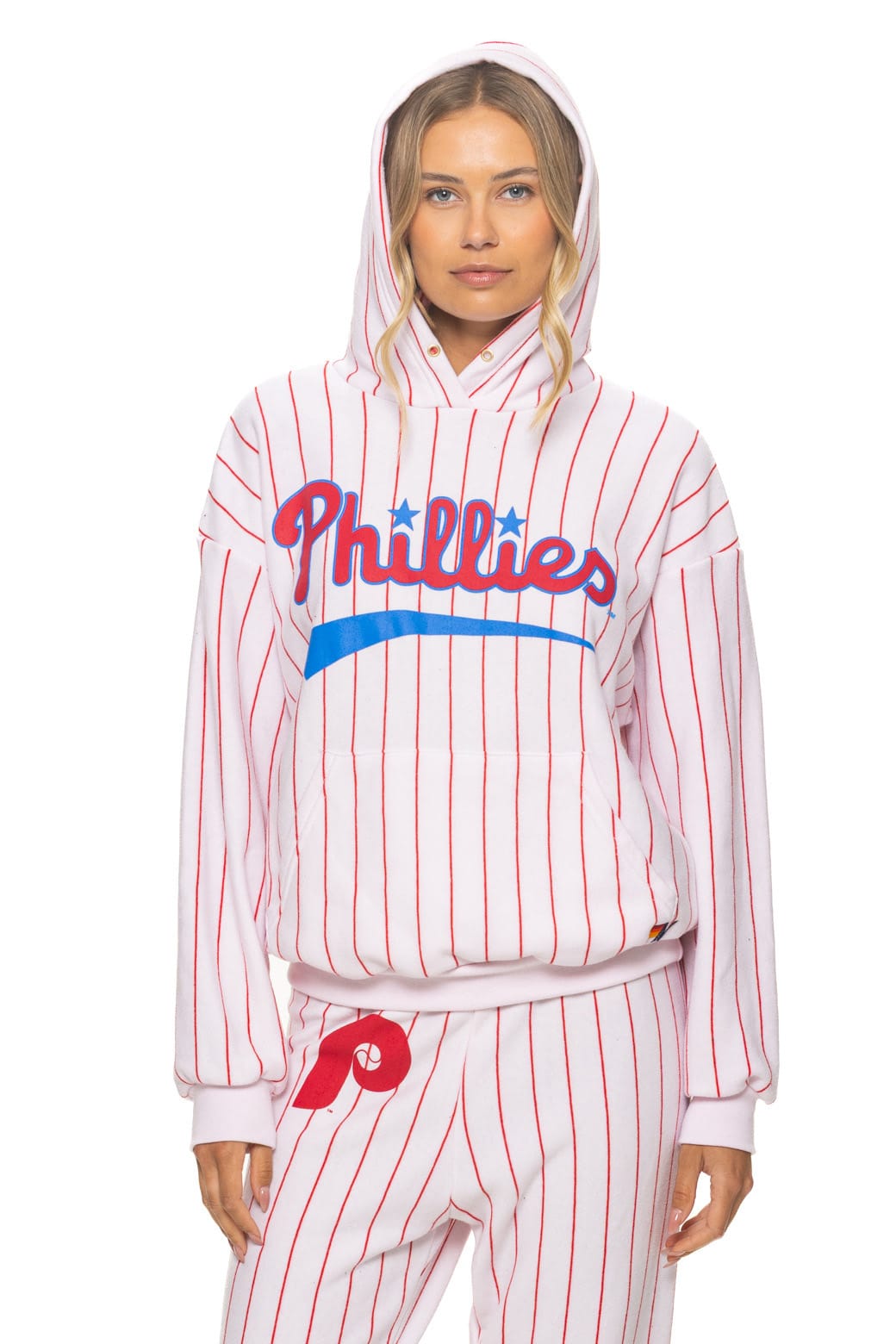 Retro PHILADELPHIA PHILLIES PINSTRIPE 2026 RELAXED PULLOVER HOODIE - WHITE RED