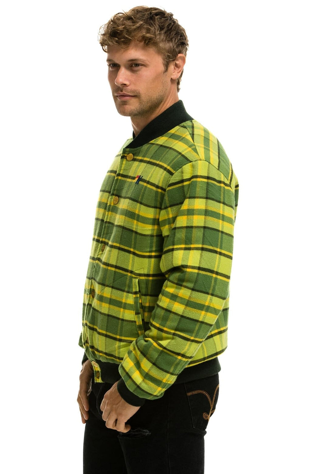 Retro PLAID UNISEX VARSITY JACKET - AVOCADO PLAID