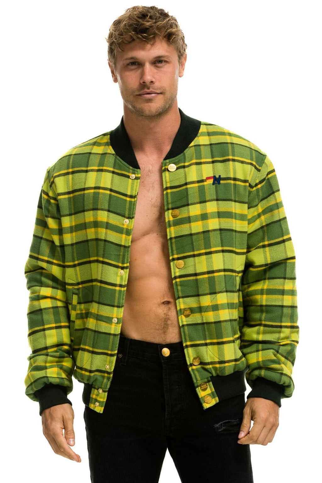 Retro PLAID UNISEX VARSITY JACKET - AVOCADO PLAID