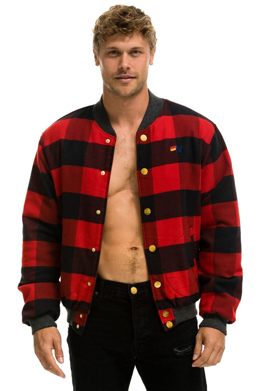 Retro PLAID UNISEX VARSITY JACKET - BUFFALO PLAID