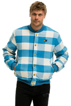 Retro PLAID UNISEX VARSITY JACKET - SKY PLAID