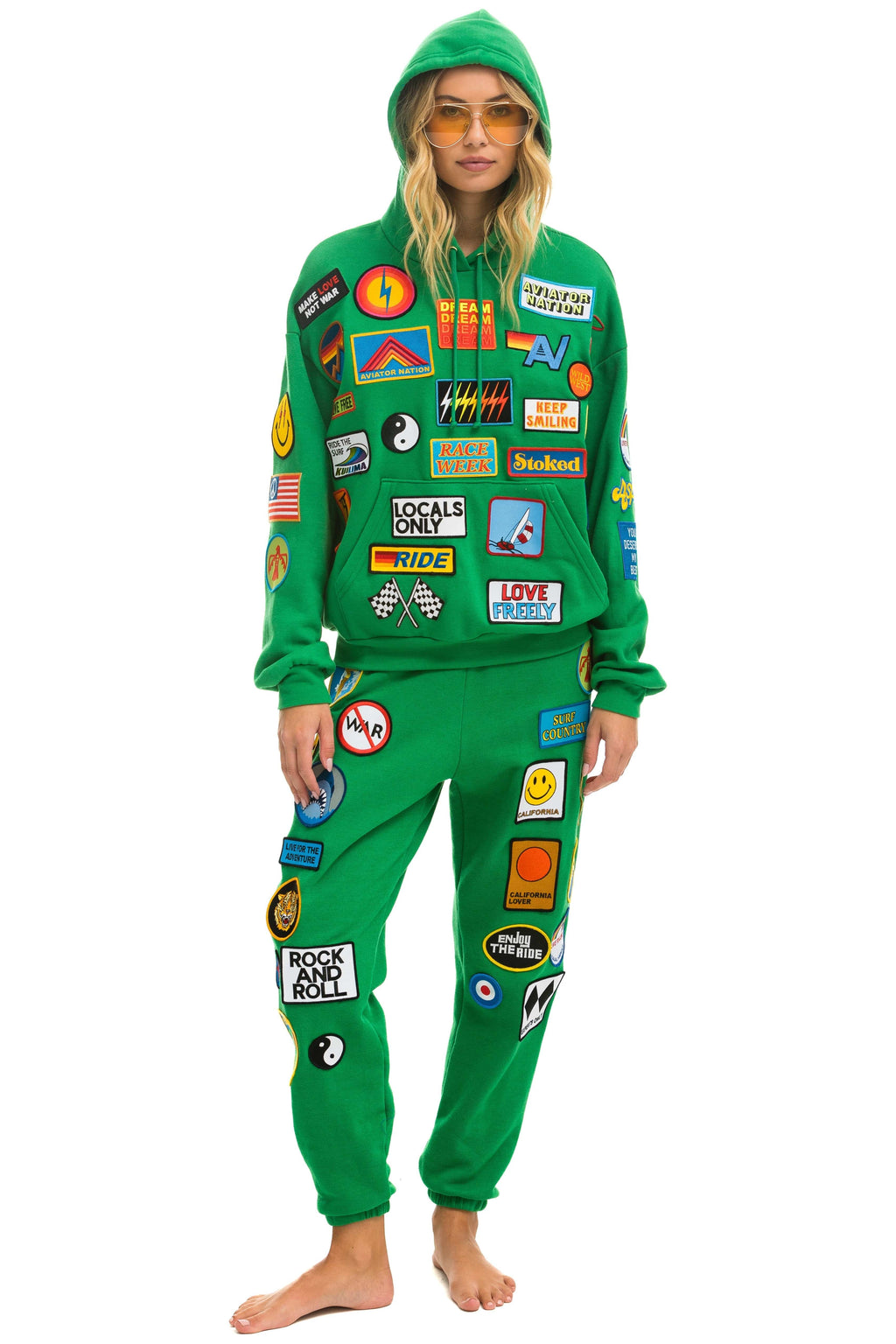 Retro VINTAGE PATCH RELAXED PULLOVER HOODIE- KELLY GREEN
