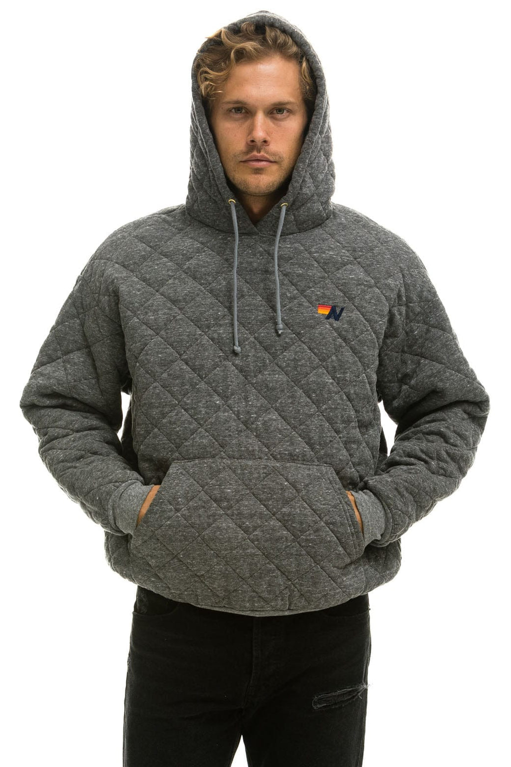Retro QUILTED RELAXED PULLOVER HOODIE - HEATHER GREY