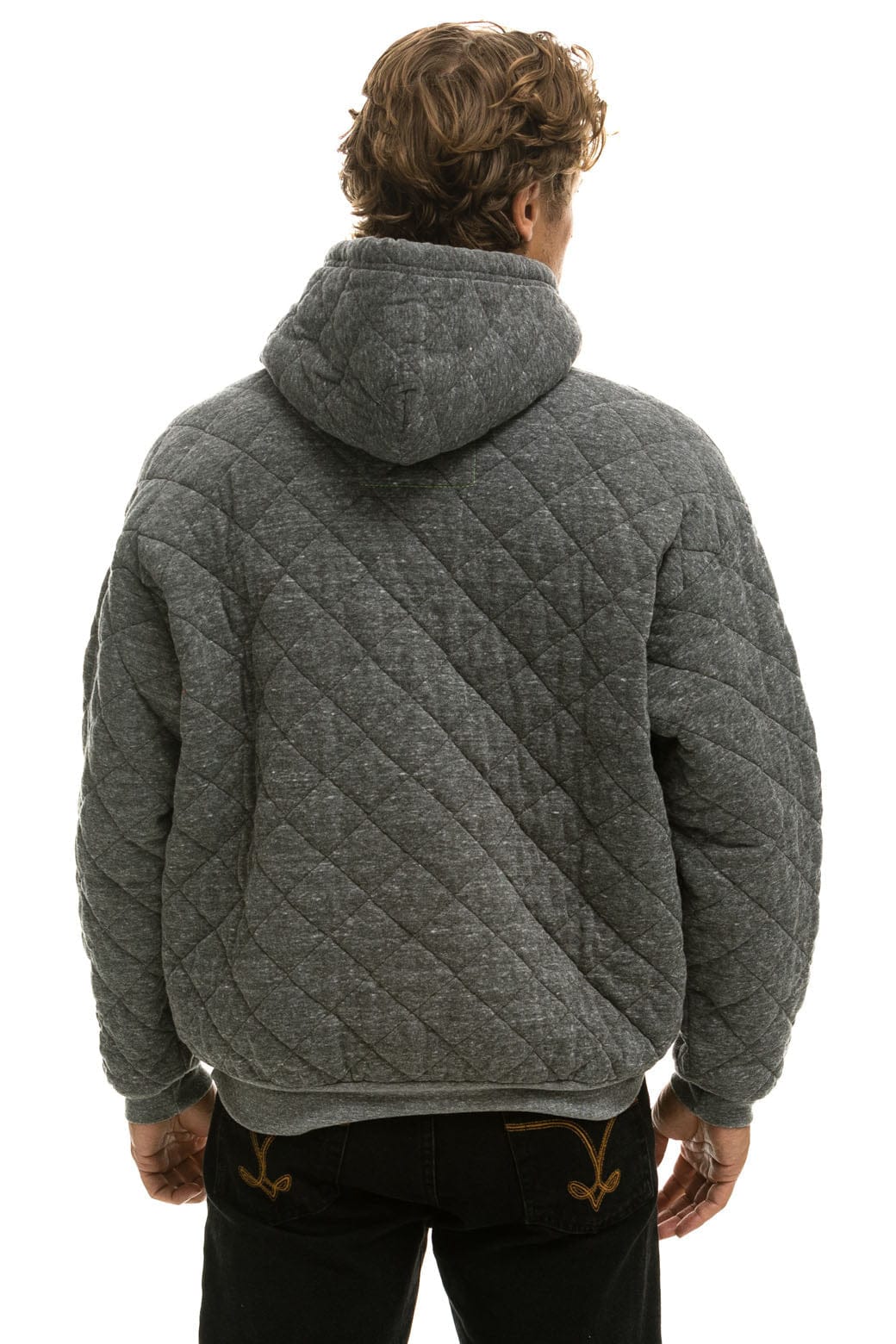 Retro QUILTED RELAXED PULLOVER HOODIE - HEATHER GREY