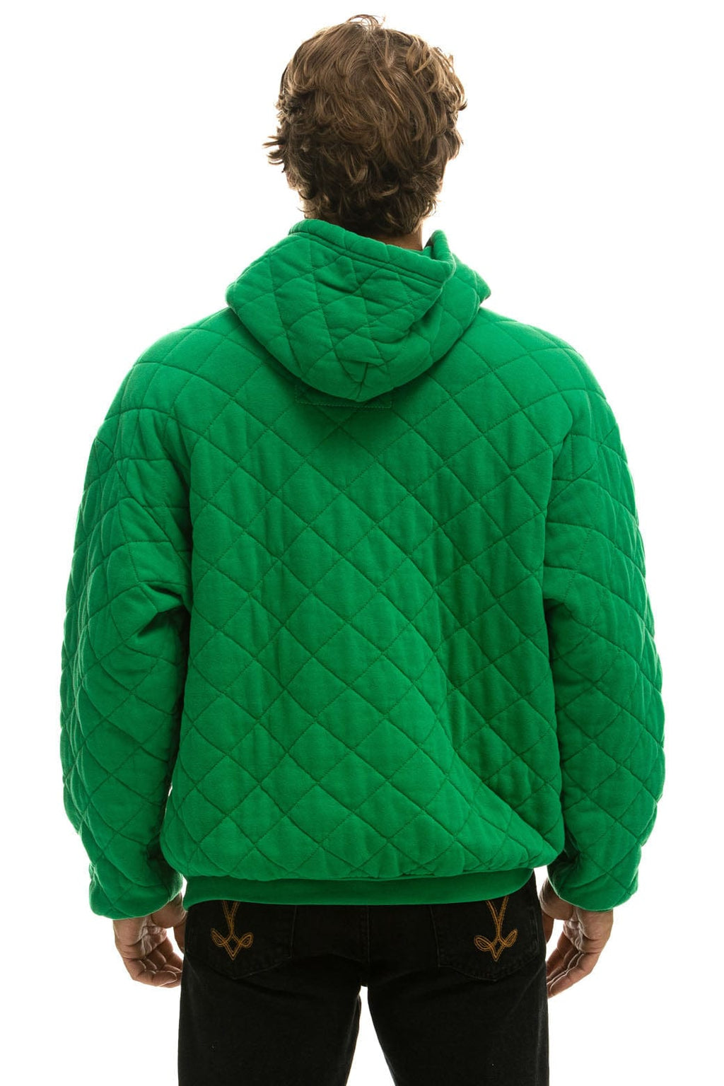 Retro QUILTED RELAXED PULLOVER HOODIE - KELLY GREEN