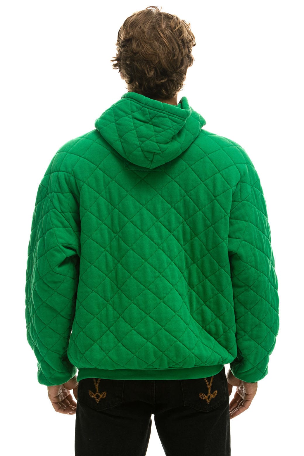 Retro QUILTED RELAXED PULLOVER HOODIE - KELLY GREEN