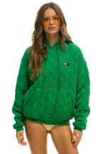 Retro QUILTED RELAXED PULLOVER HOODIE - KELLY GREEN