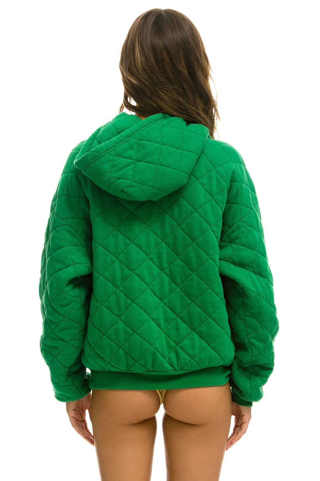 Retro QUILTED RELAXED PULLOVER HOODIE - KELLY GREEN