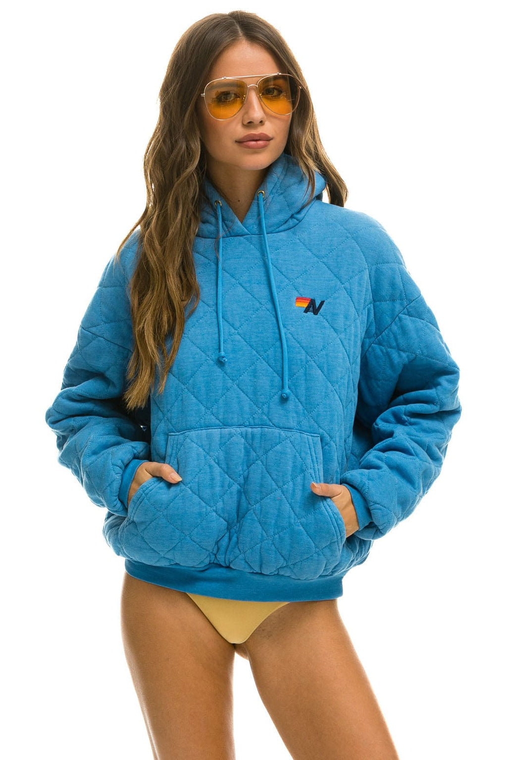Retro QUILTED RELAXED PULLOVER HOODIE - OCEAN