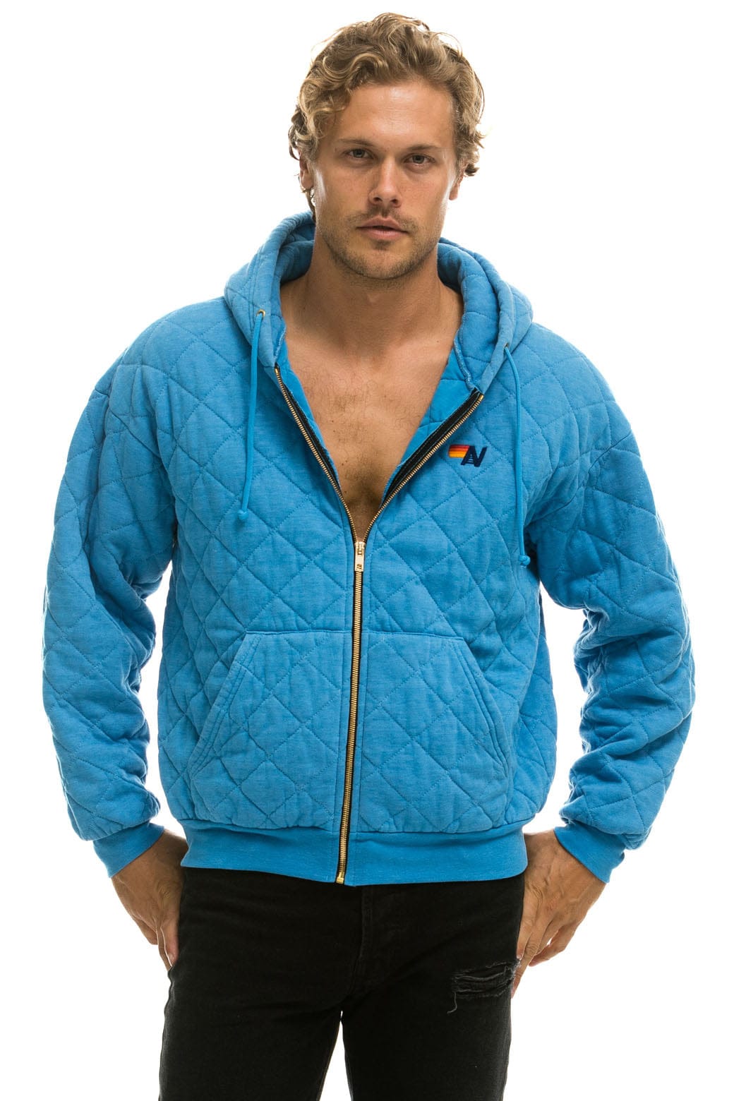 Retro QUILTED ZIP HOODIE RELAXED - OCEAN