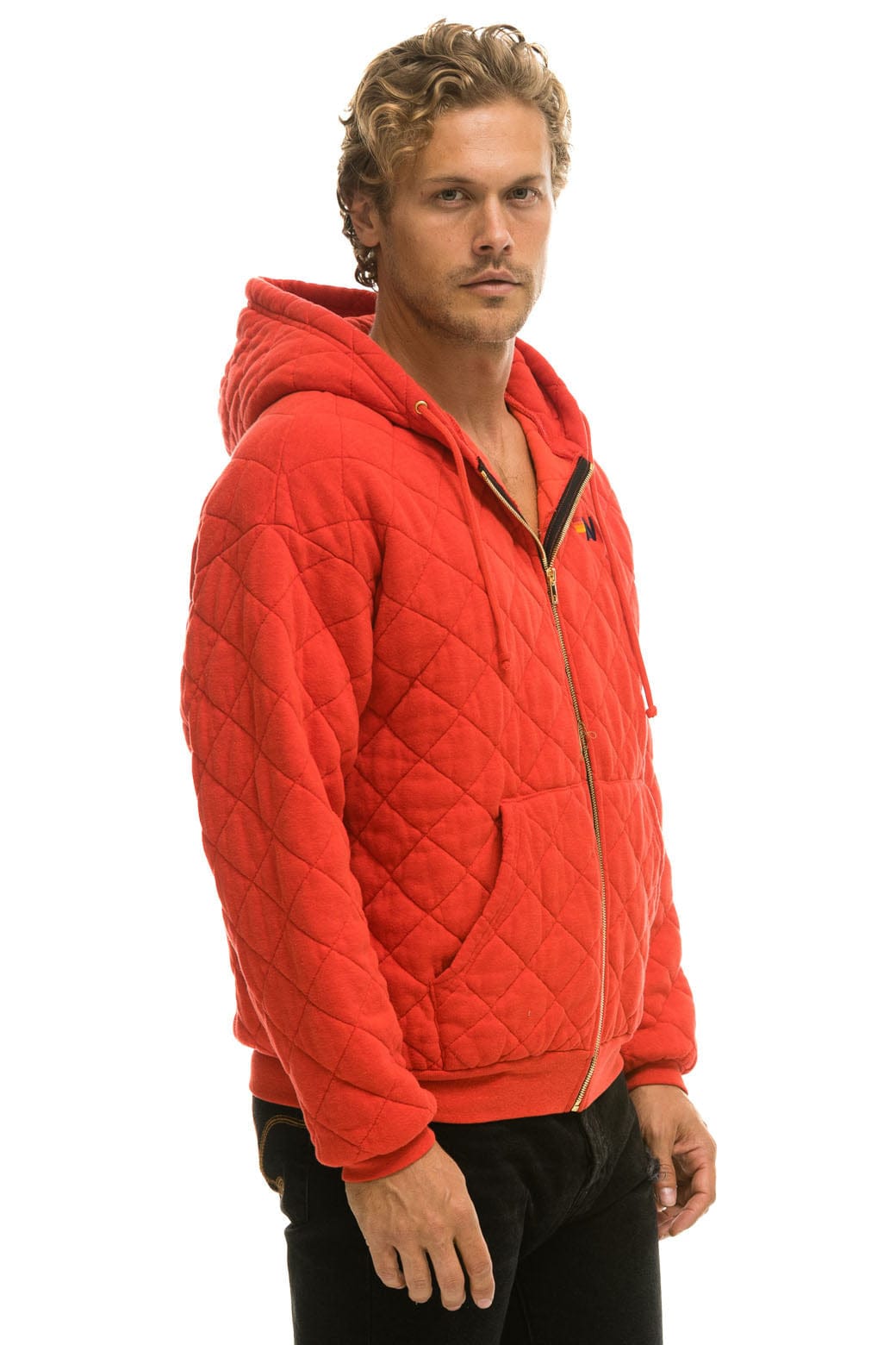 Retro QUILTED ZIP HOODIE RELAXED - RED