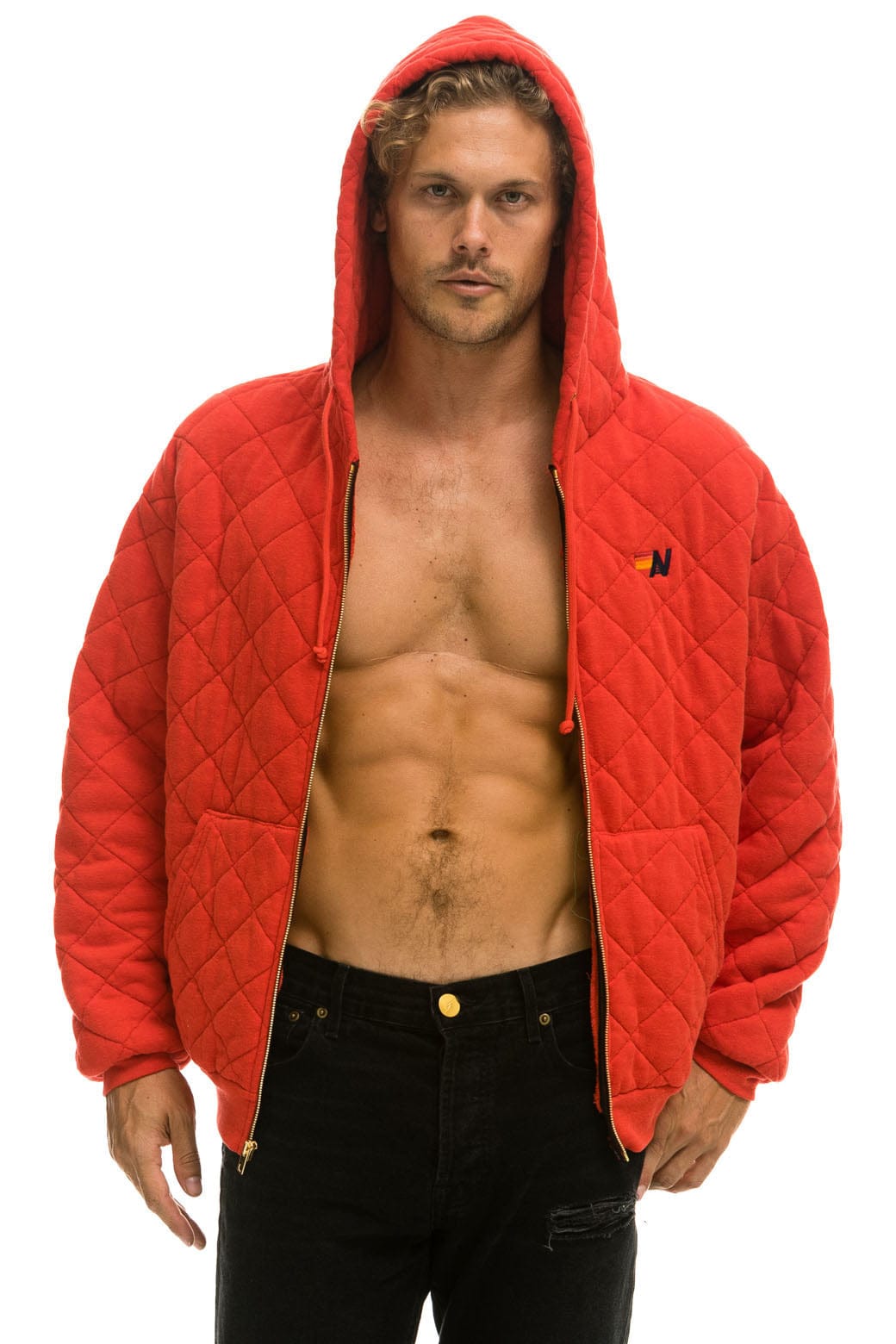 Retro QUILTED ZIP HOODIE RELAXED - RED