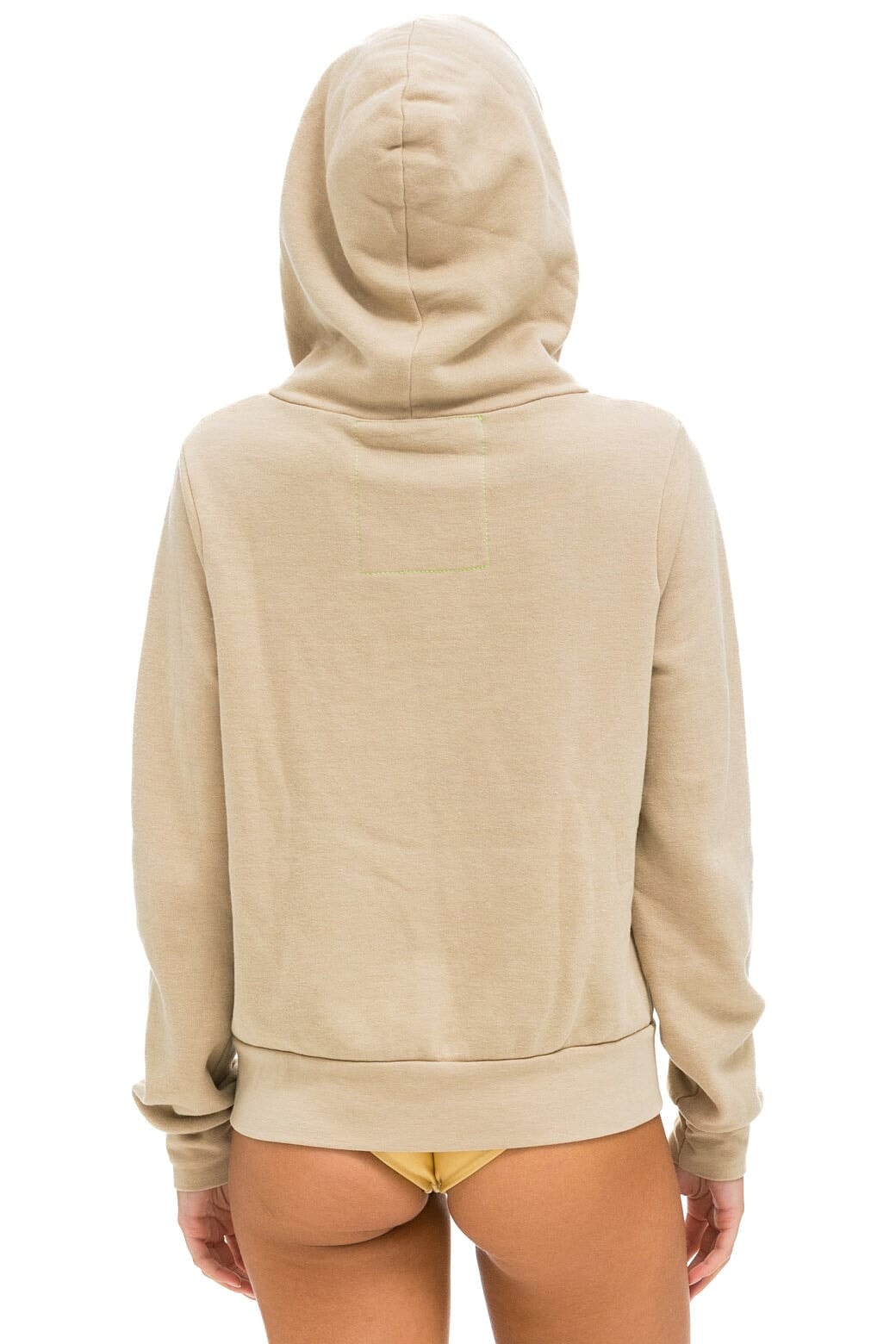 Retro RAINBOW HEART STITCH ZIP HOODIE - SAND