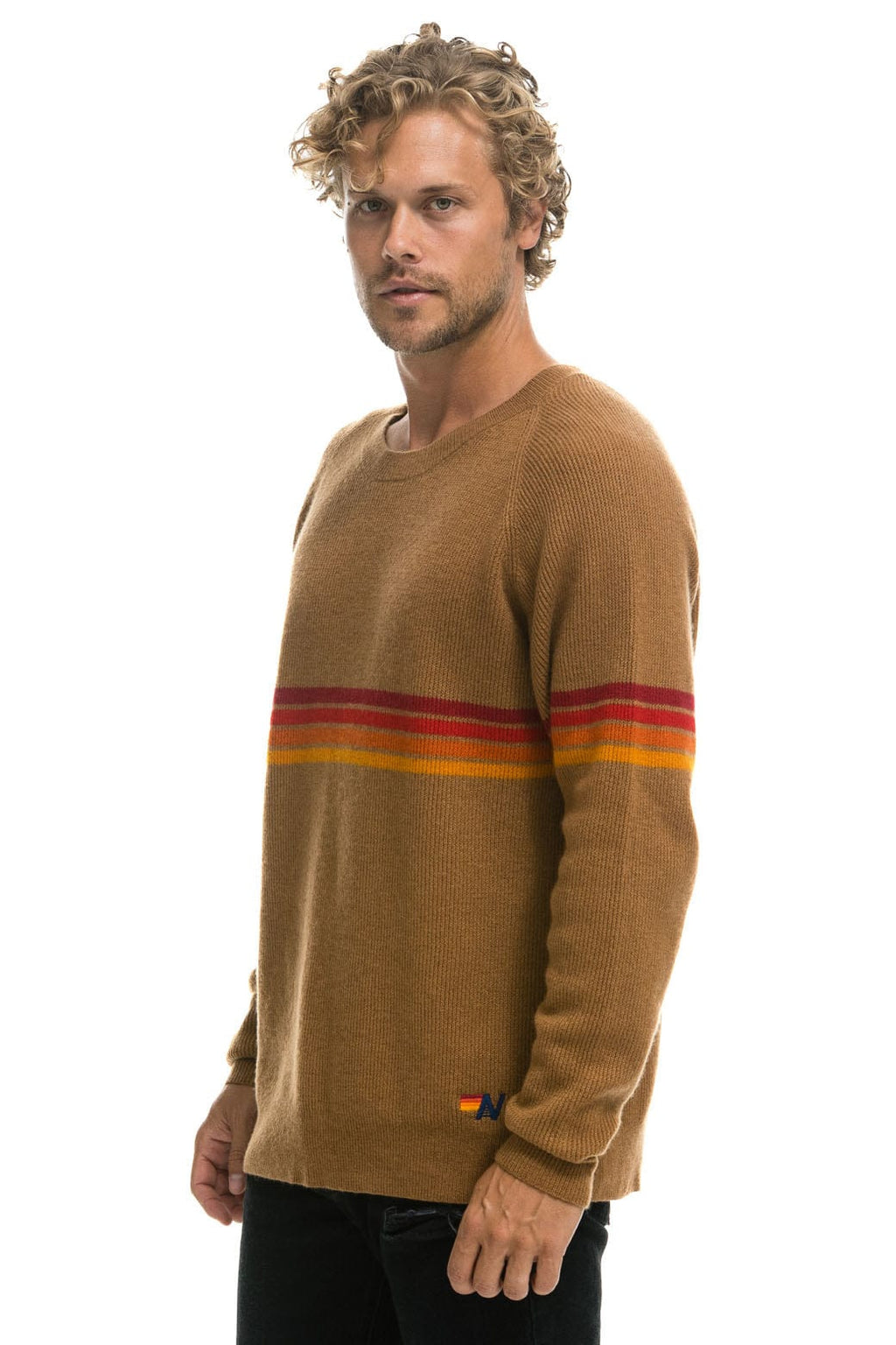 Retro RAINBOW STRIPE 4 UNISEX CASHMERE SWEATER - BUTTERSCOTCH