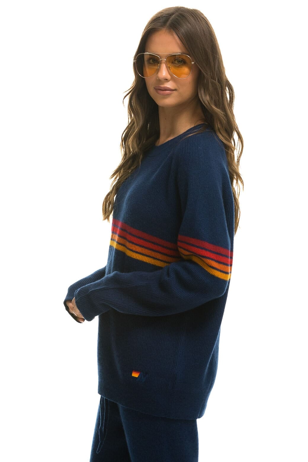 Retro RAINBOW STRIPE 4 UNISEX CASHMERE SWEATER - MIDNIGHT