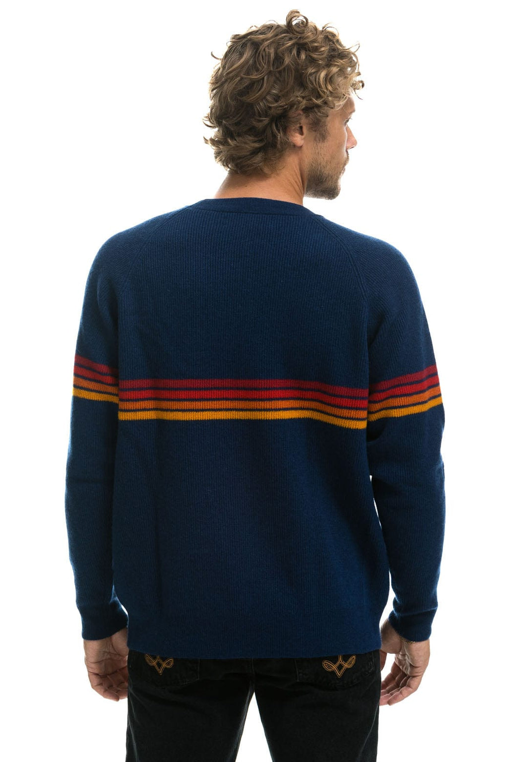 Retro RAINBOW STRIPE 4 UNISEX CASHMERE SWEATER - MIDNIGHT