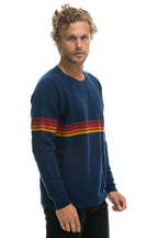 Retro RAINBOW STRIPE 4 UNISEX CASHMERE SWEATER - MIDNIGHT