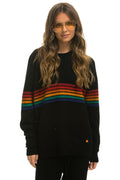 Retro RAINBOW STRIPE 6 UNISEX CASHMERE SWEATER - BLACK