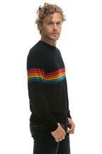 Retro RAINBOW STRIPE 6 UNISEX CASHMERE SWEATER - BLACK
