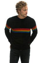 Retro RAINBOW STRIPE 6 UNISEX CASHMERE SWEATER - BLACK