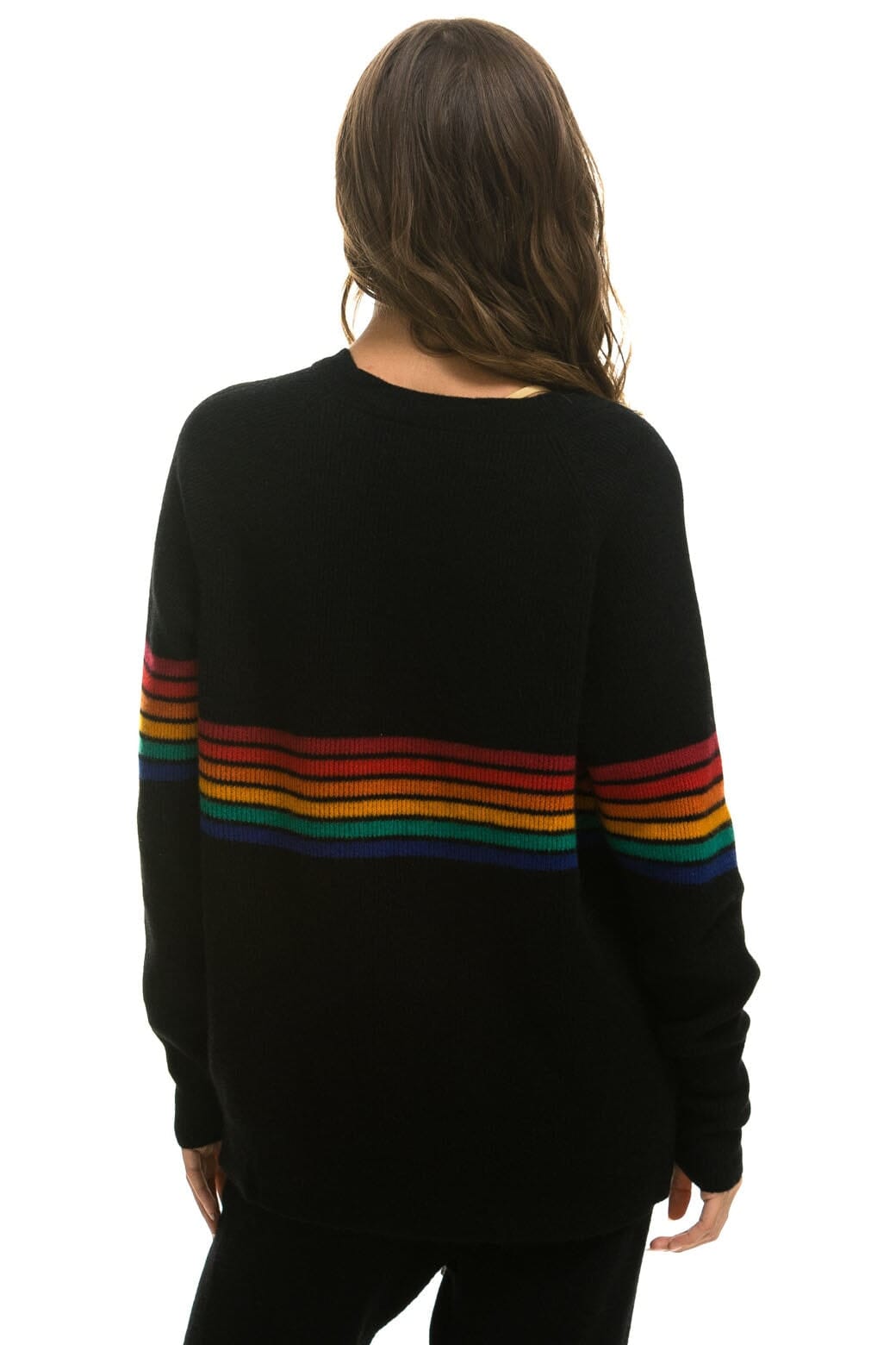Retro RAINBOW STRIPE 6 UNISEX CASHMERE SWEATER - BLACK