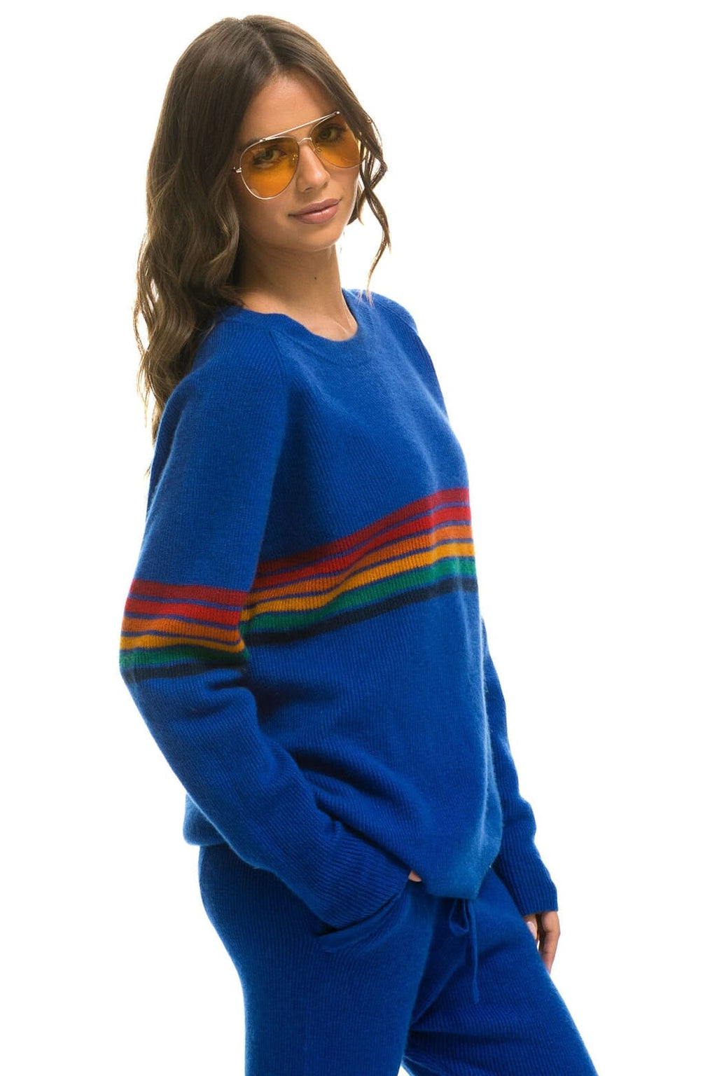 Retro RAINBOW STRIPE 6 UNISEX CASHMERE SWEATER - LAPIS