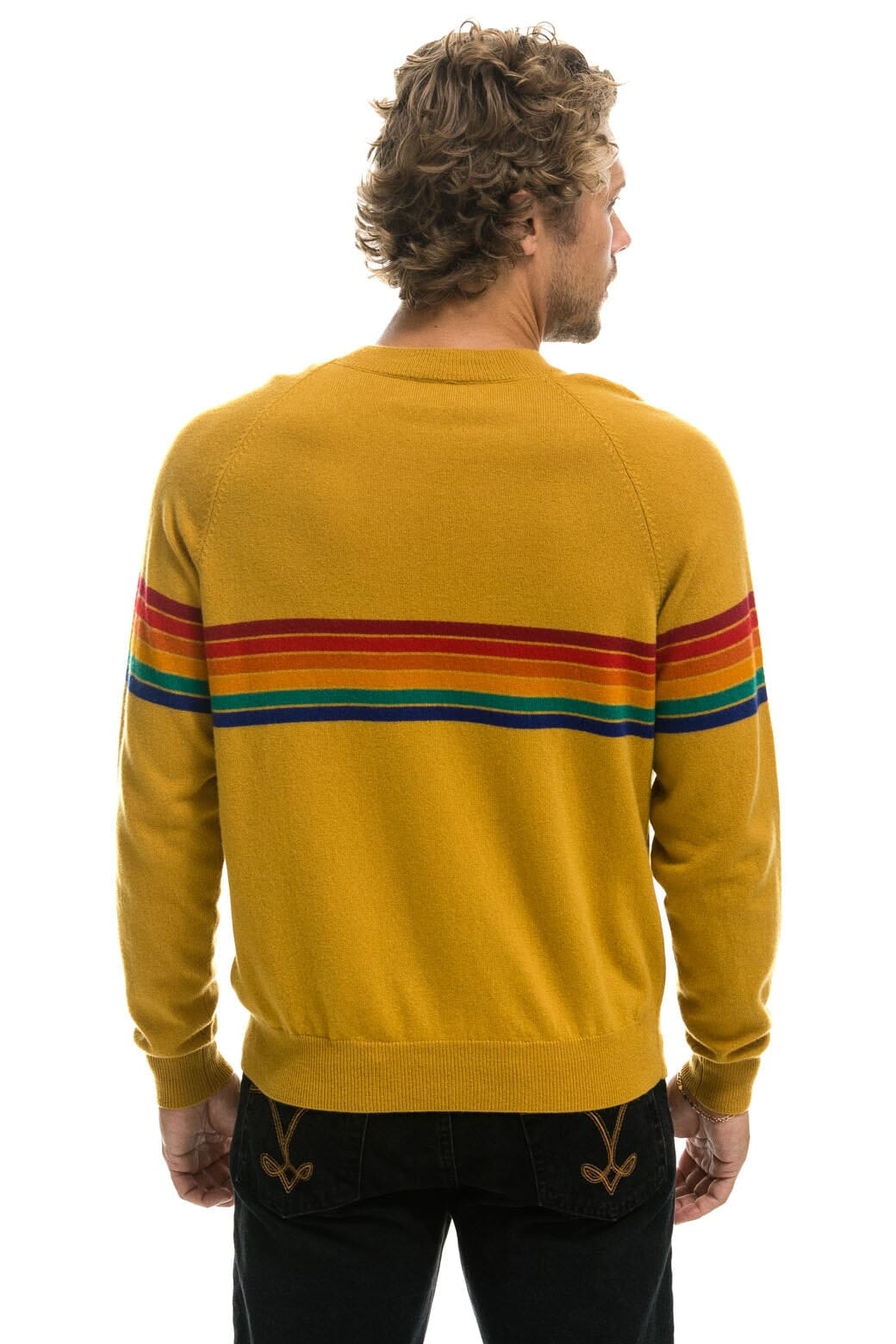 Retro RAINBOW STRIPE 6 UNISEX LIGHT CASHMERE SWEATER - HARVEST