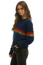 Retro RAINBOW STRIPE 6 UNISEX LIGHT CASHMERE SWEATER - MIDNIGHT