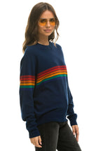 Retro RAINBOW STRIPE 6 UNISEX LIGHT CASHMERE SWEATER - MIDNIGHT