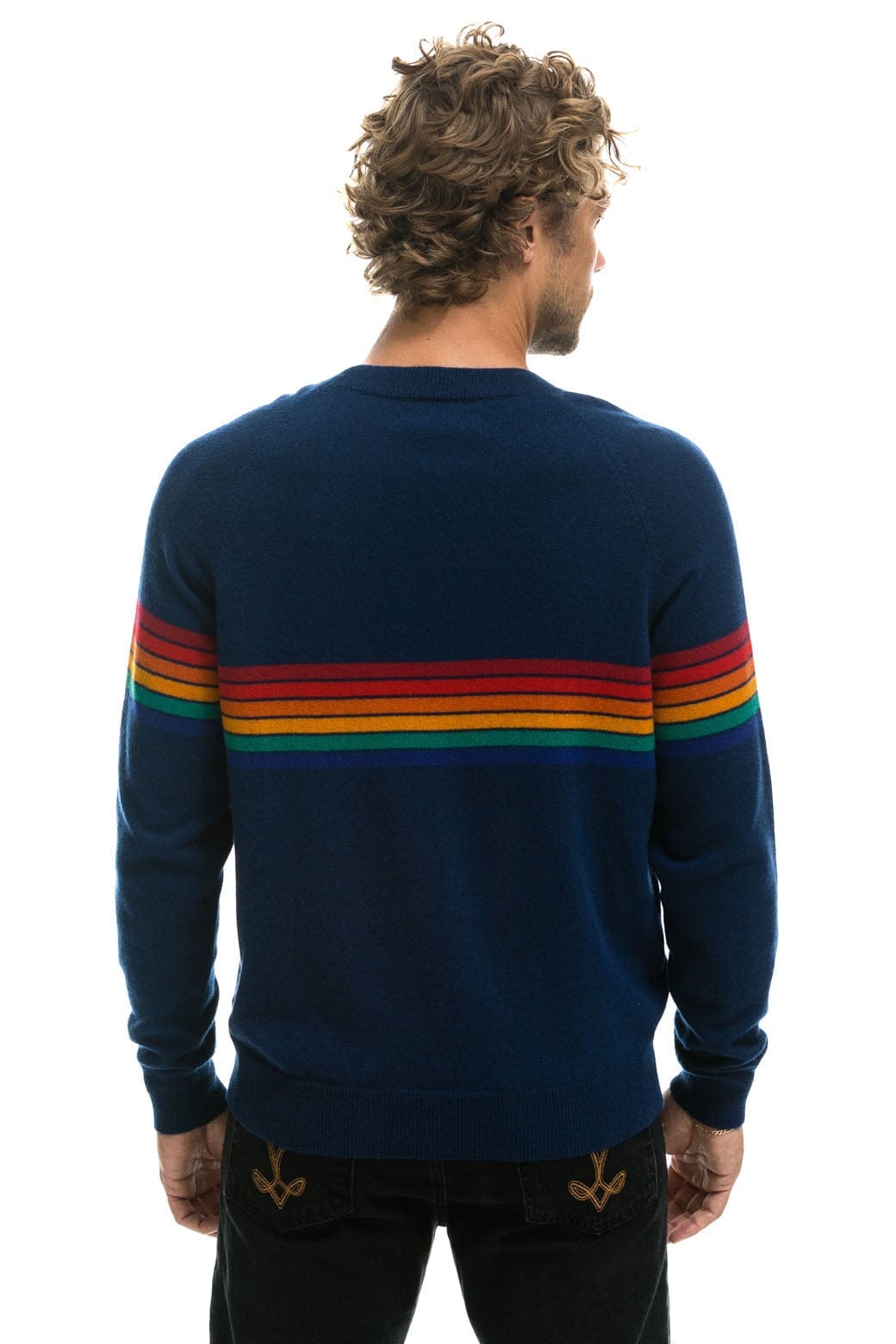 Retro RAINBOW STRIPE 6 UNISEX LIGHT CASHMERE SWEATER - MIDNIGHT