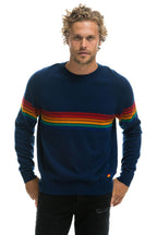 Retro RAINBOW STRIPE 6 UNISEX LIGHT CASHMERE SWEATER - MIDNIGHT