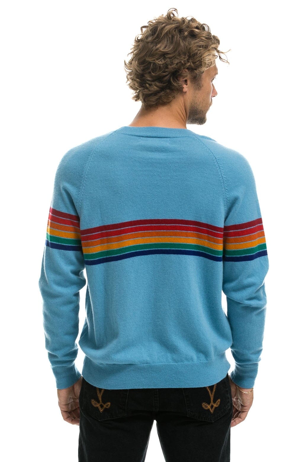 Retro RAINBOW STRIPE 6 UNISEX LIGHT CASHMERE SWEATER - OCEAN