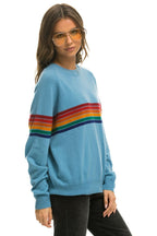 Retro RAINBOW STRIPE 6 UNISEX LIGHT CASHMERE SWEATER - OCEAN