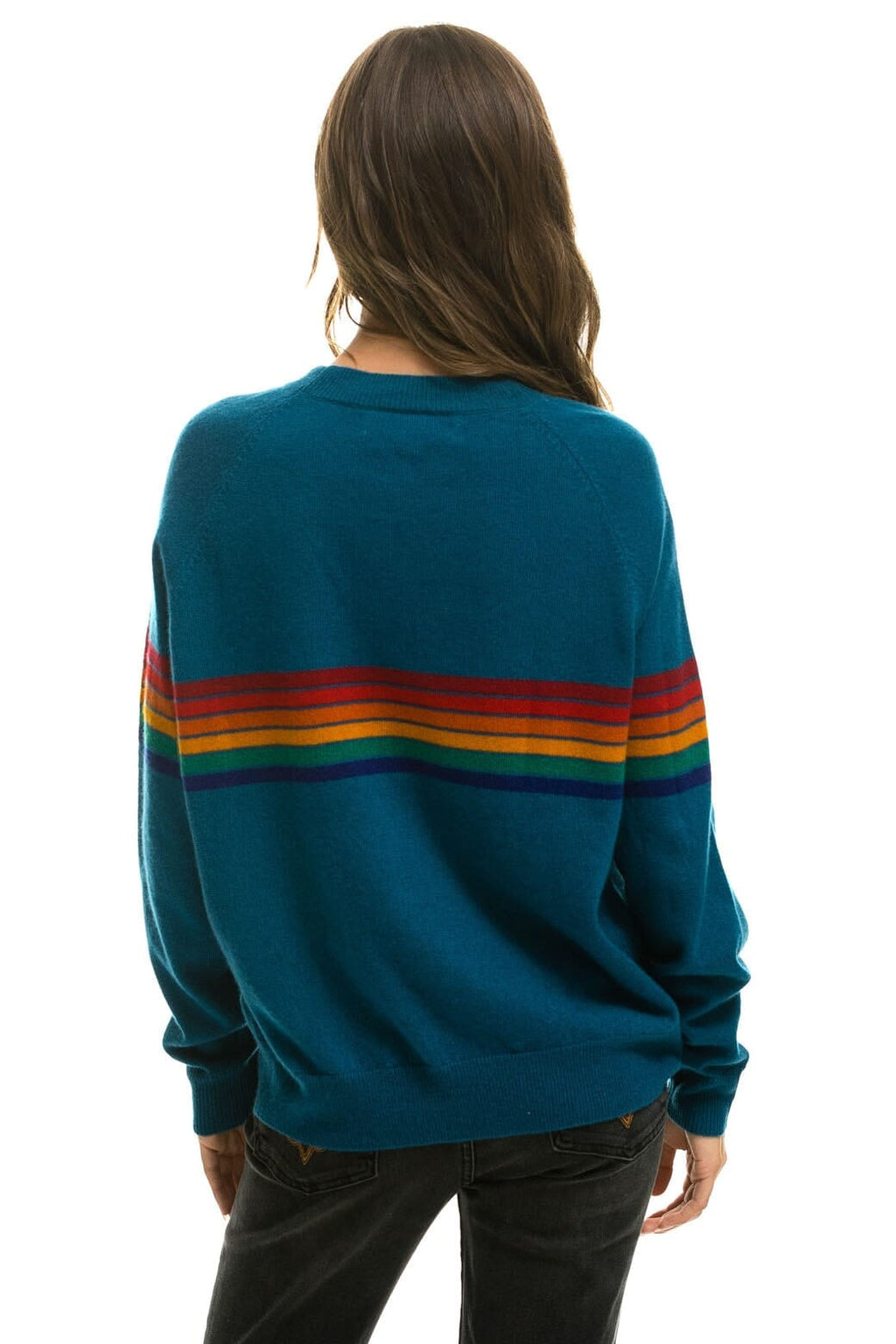 Retro RAINBOW STRIPE 6 UNISEX LIGHT CASHMERE SWEATER - PEACOCK