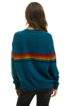 Retro RAINBOW STRIPE 6 UNISEX LIGHT CASHMERE SWEATER - PEACOCK