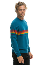 Retro RAINBOW STRIPE 6 UNISEX LIGHT CASHMERE SWEATER - PEACOCK