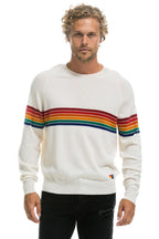 Retro RAINBOW STRIPE 6 UNISEX LIGHT CASHMERE SWEATER - SNOW
