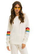 Retro RAINBOW STRIPE SLEEVE UNISEX CASHMERE LIGHT SWEATER - VINTAGE WHITE